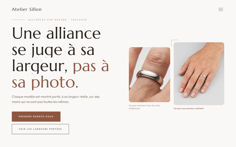 Aperçu d’un modèle de site pour bijoux et alliances