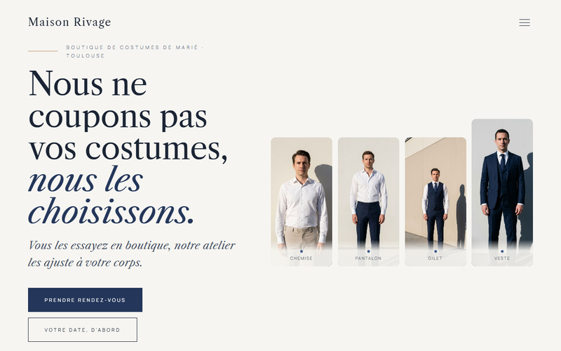 Aperçu d’un modèle de site pour costume du marié