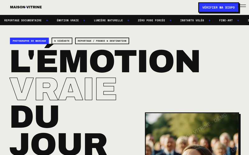 Aperçu du modèle Reportage brut, pour photographe de mariage