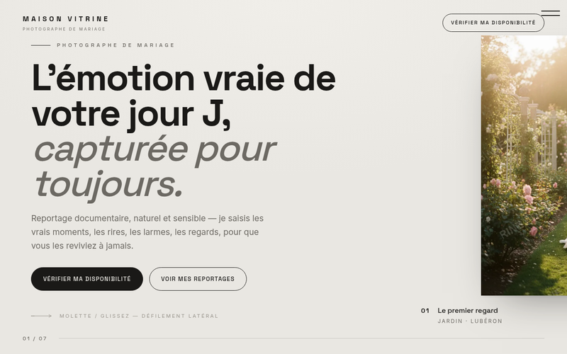 Aperçu du modèle Galerie Horizontale, pour photographe de mariage