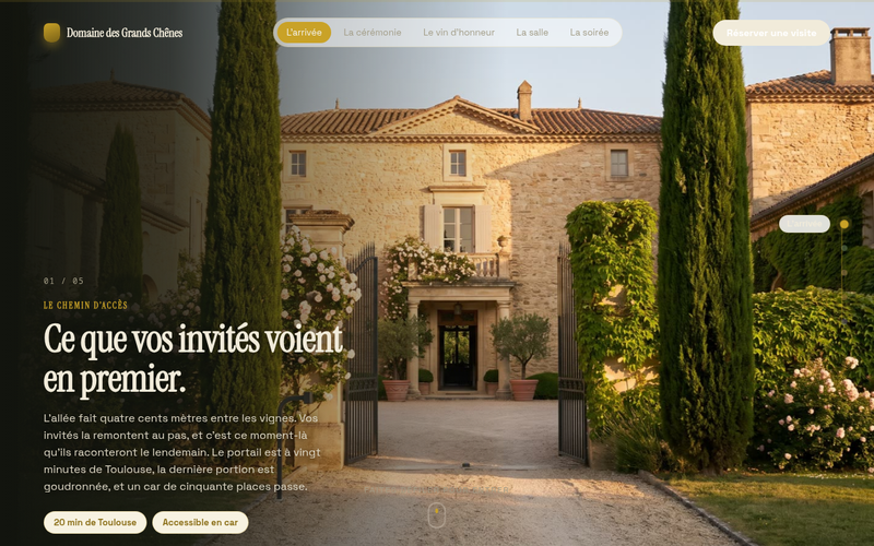 Aperçu du modèle Lieu de réception · Travelling, pour lieu de réception