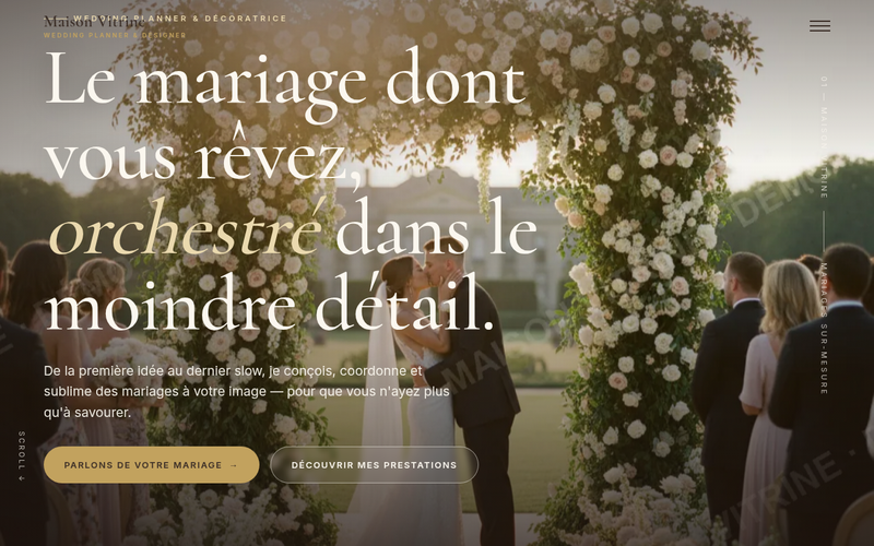 Aperçu du modèle Wedding · Éditorial Luxe, pour wedding planner