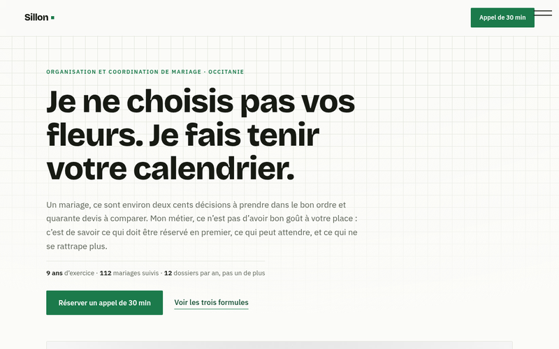 Aperçu du modèle Wedding planner · Méthode, pour wedding planner