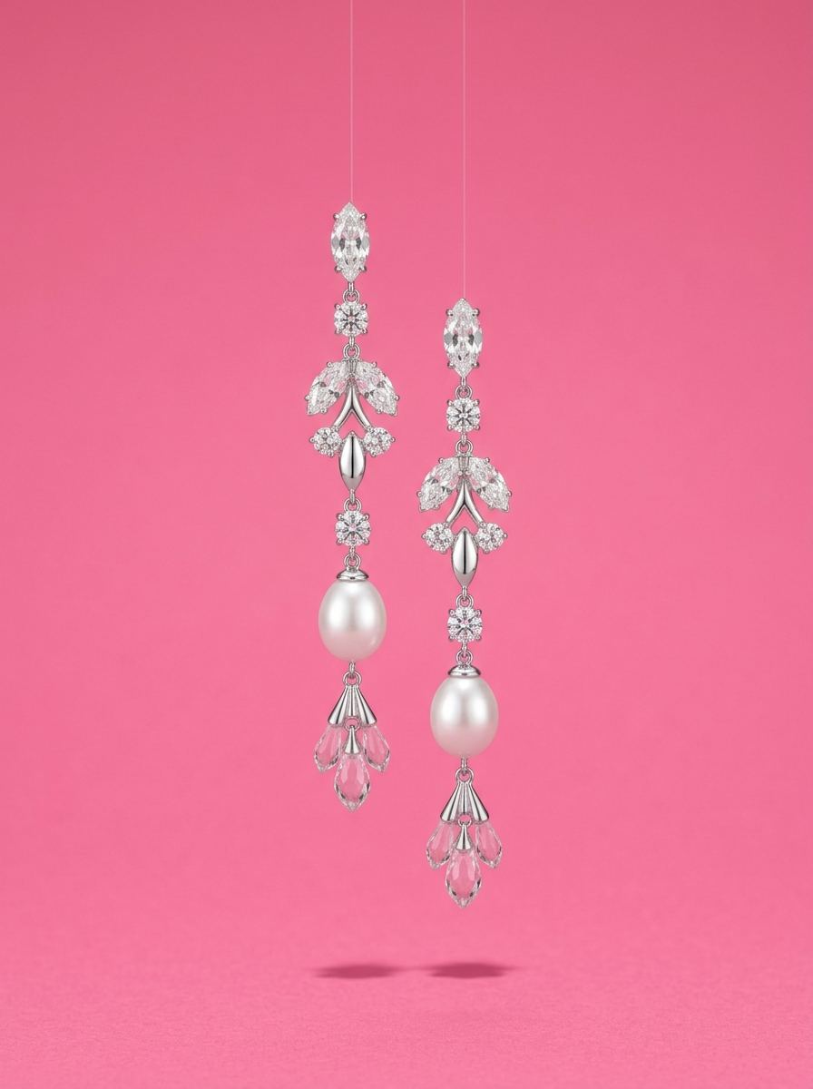 Paire de boucles d’oreilles pendantes en cristal taillé et argent
