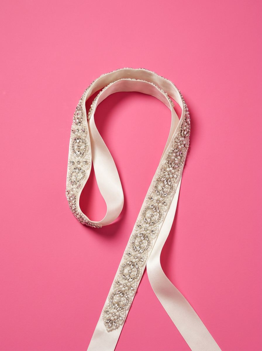 Ceinture de robe en satin brodée de cristaux et de perles