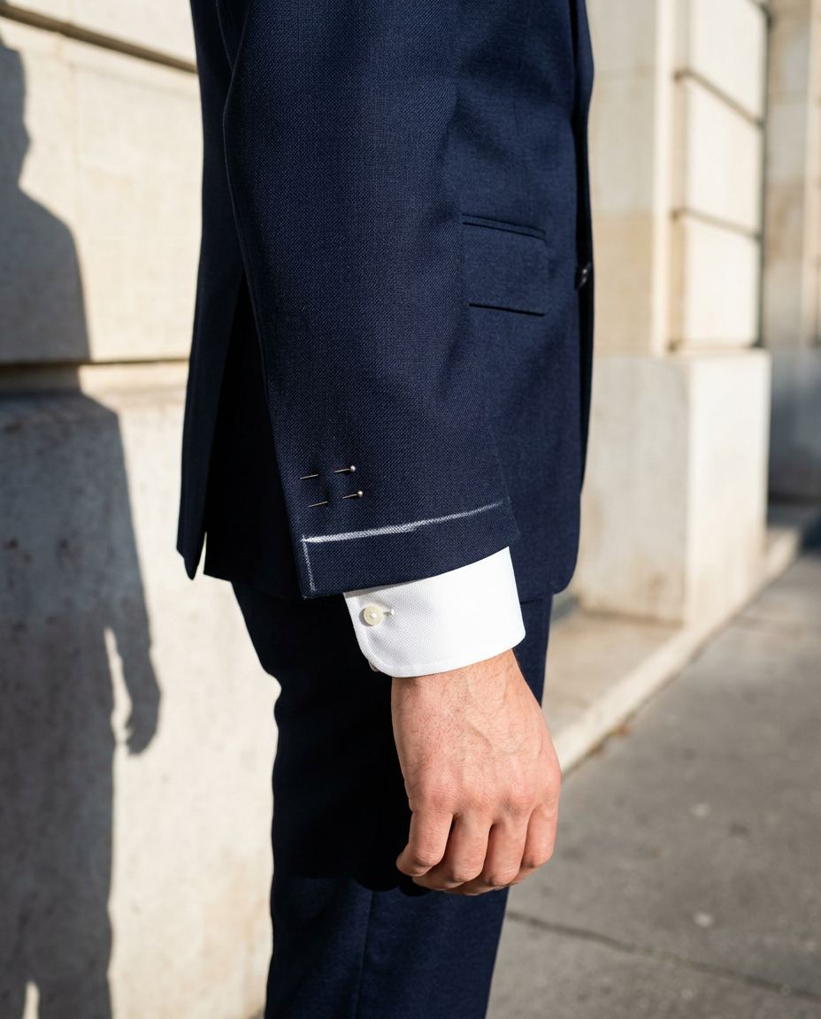 La manche d’une veste ajustée à l’atelier