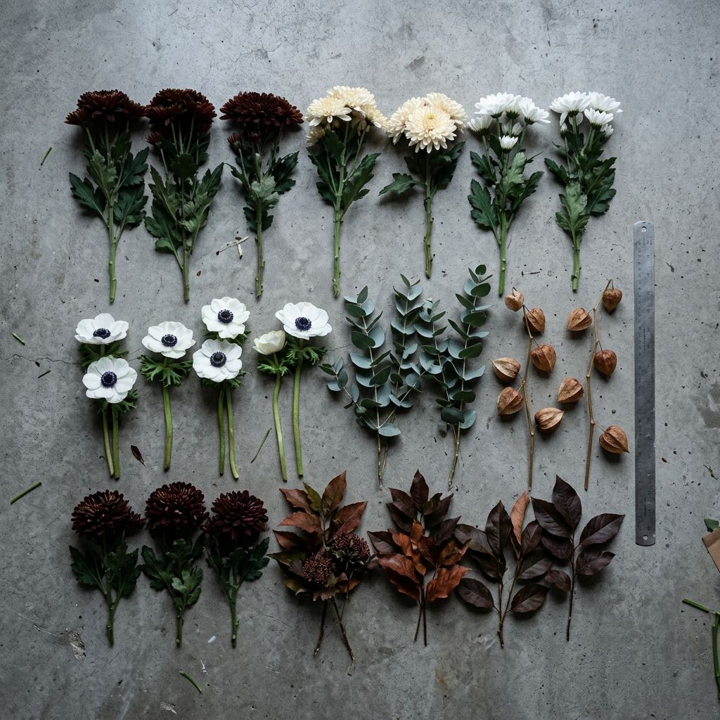 Les fleurs de l’automne disposées à plat sur du béton