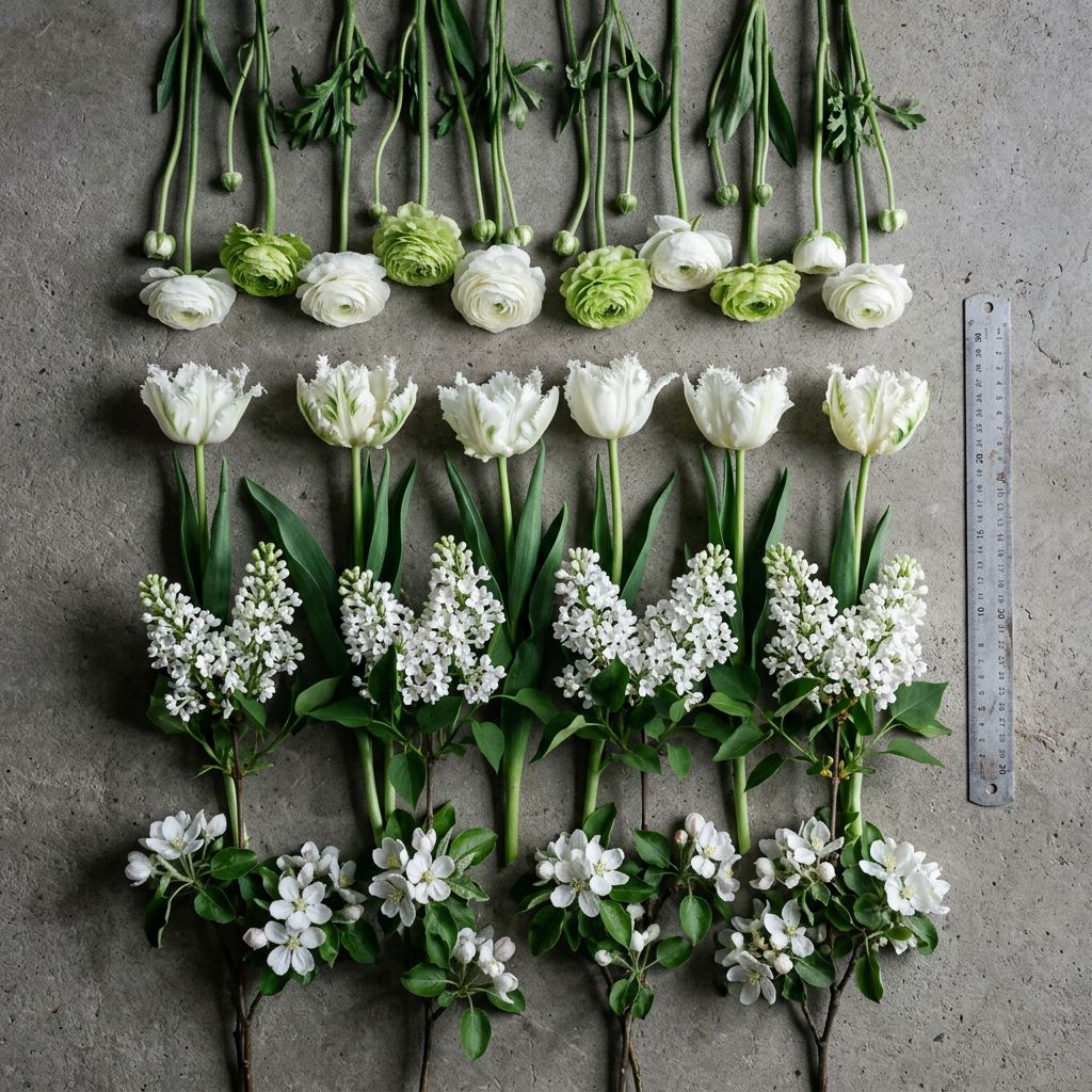 Les fleurs du printemps disposées à plat sur du béton