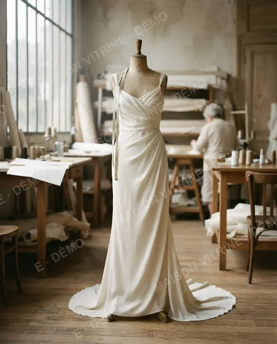 Robe en satin ivoire sur mannequin