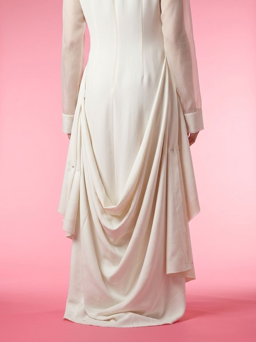 Robe colonne en crêpe de soie, manches longues transparentes