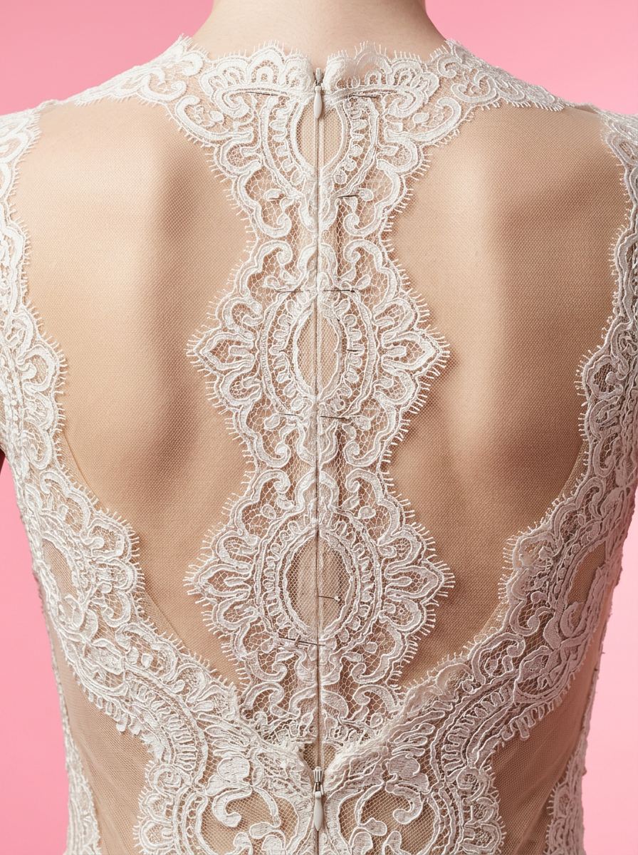 Dos de robe en dentelle de Calais sur tulle