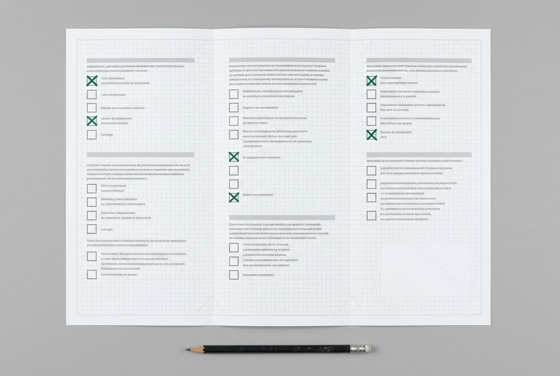 Un court questionnaire imprimé, quelques cases cochées à l’encre verte.